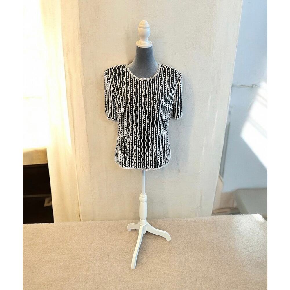 Vintage Stenay Sequin Silk Top Cocktail Glam Top Large - Picture 2 of 7